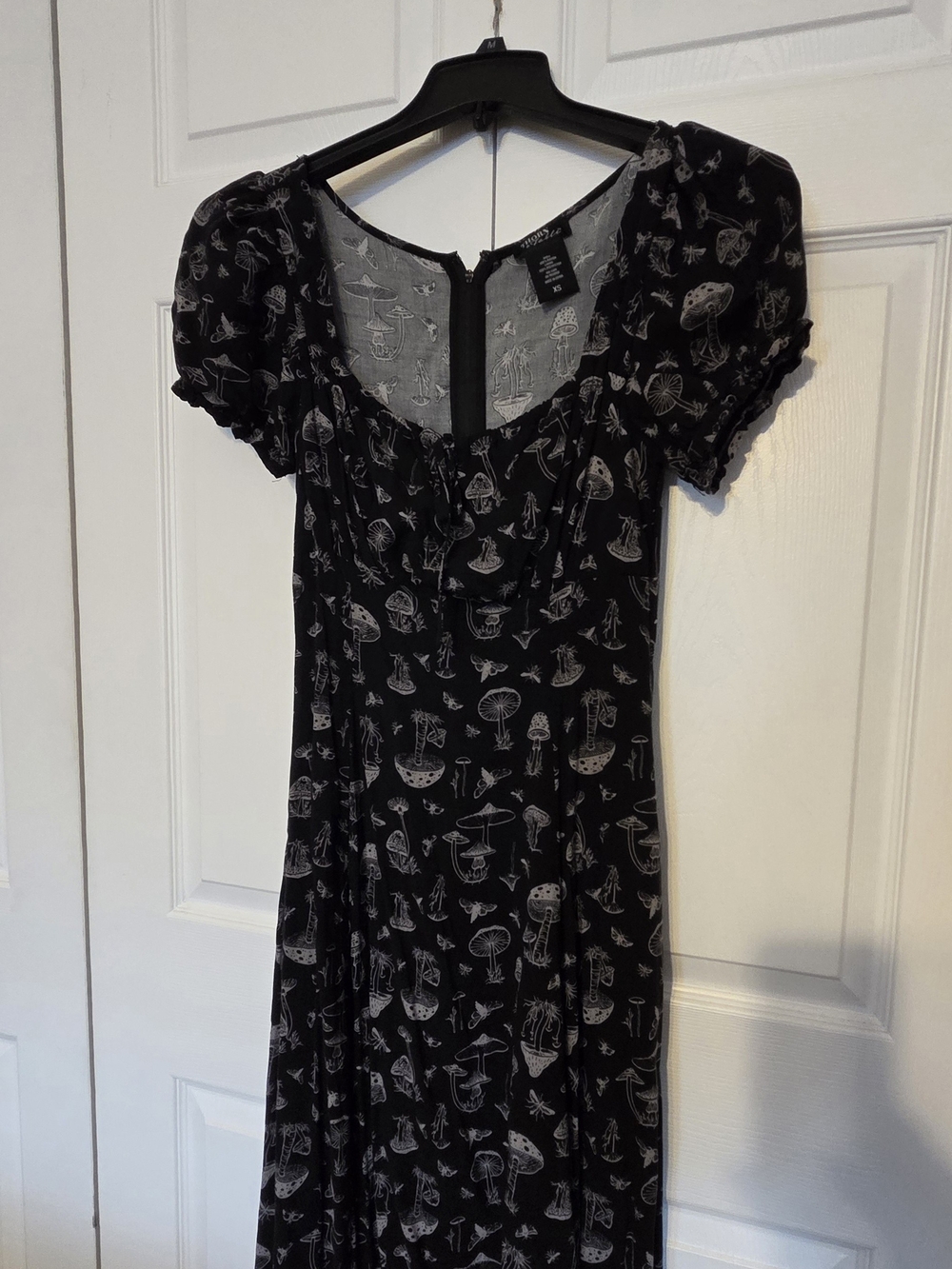 thor Black Midi Dress with White Mushroom Motif